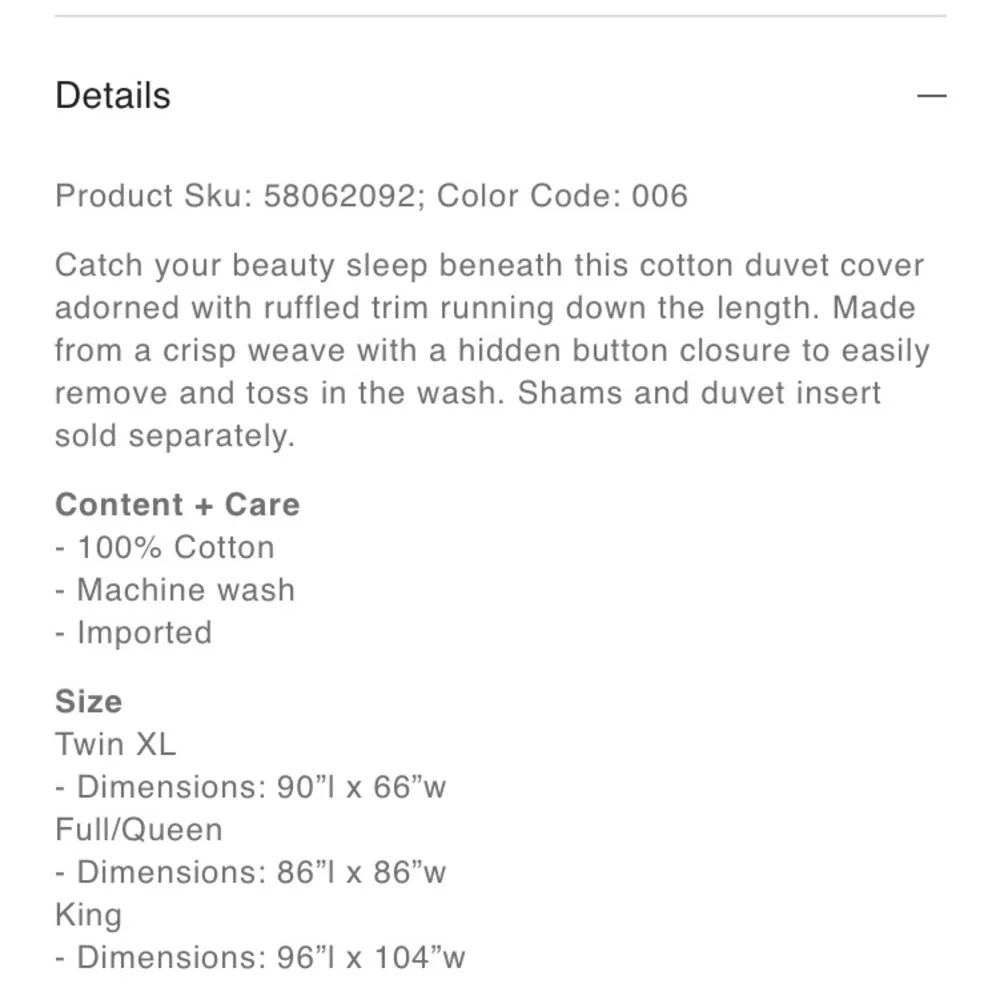 Urban Outfitters (UO) 100% COTTON DUVET COVER WITH RUFFLE TRIM